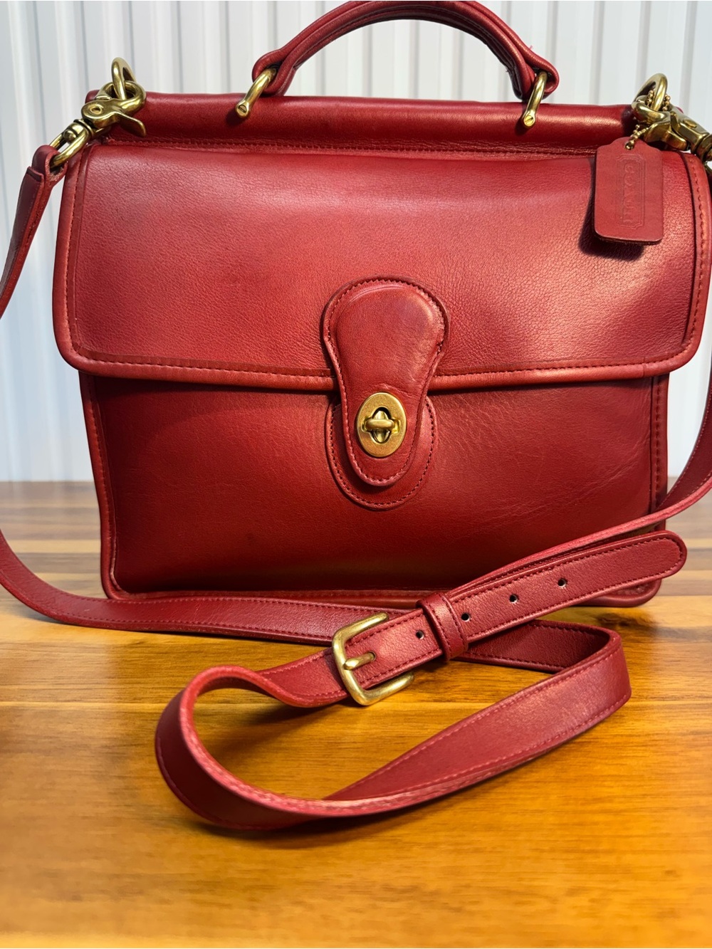 Vintage USA-Made Coach Red Leather Willis Bag (Style #9927)